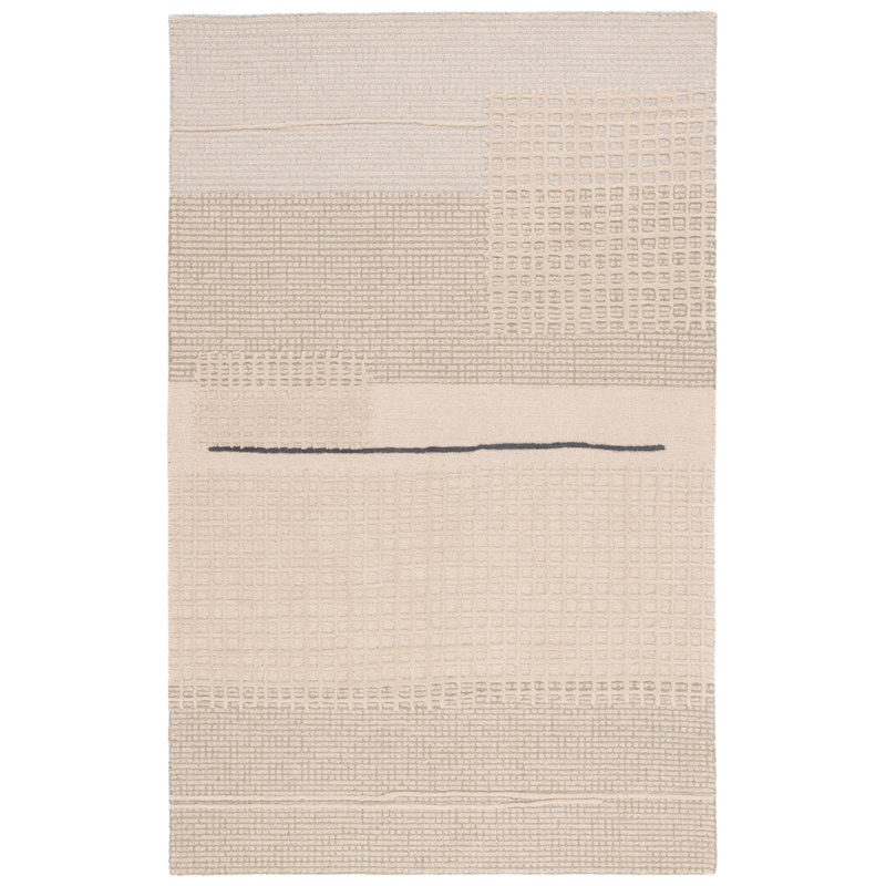 Genre Hand Tufted Wool/Cotton Geometric Rug in Gray/Beige, Rectangle 5' x 8'