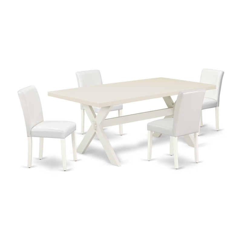 Ensemble de table de cuisine 5 pièces avec table de salle à manger 871EFA Valley62342CF884039B84406BE11 - 4 chaises rembourrées en similicuir (finition lin blanc)