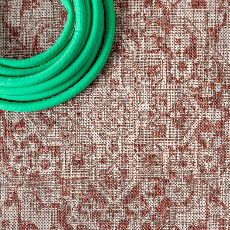 Tapis intérieur / extérieur rouge / taupe Nate Boho Medallion, Rectangle 9 pi x 12 pi