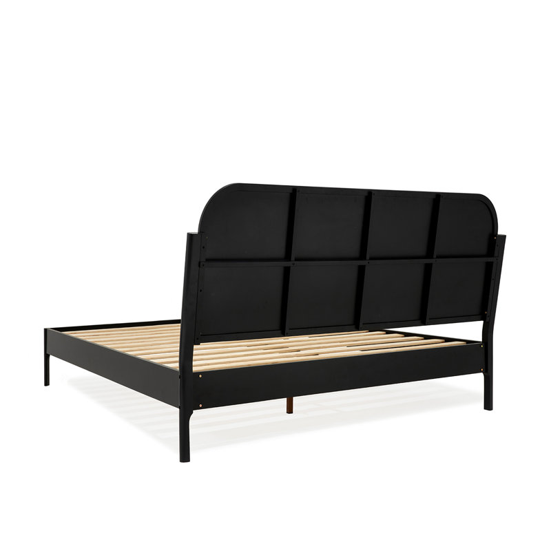Beiro Solid Wood Rattan Platform Bed with Headboard