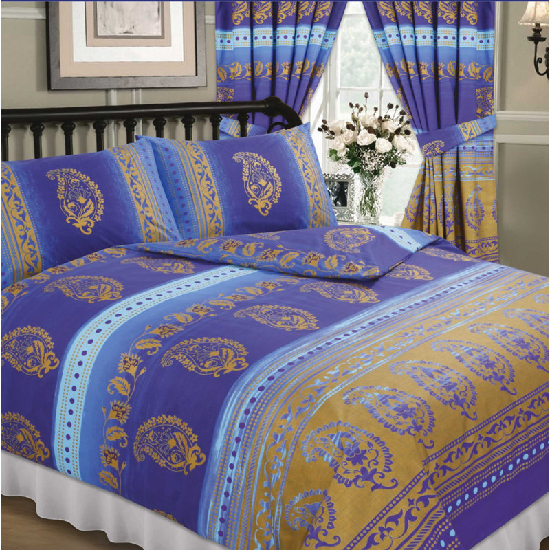 KASHMIR Cryal Duvet Cover Set, Blue, Double Duvet Cover + 2 Standard Pillowcases