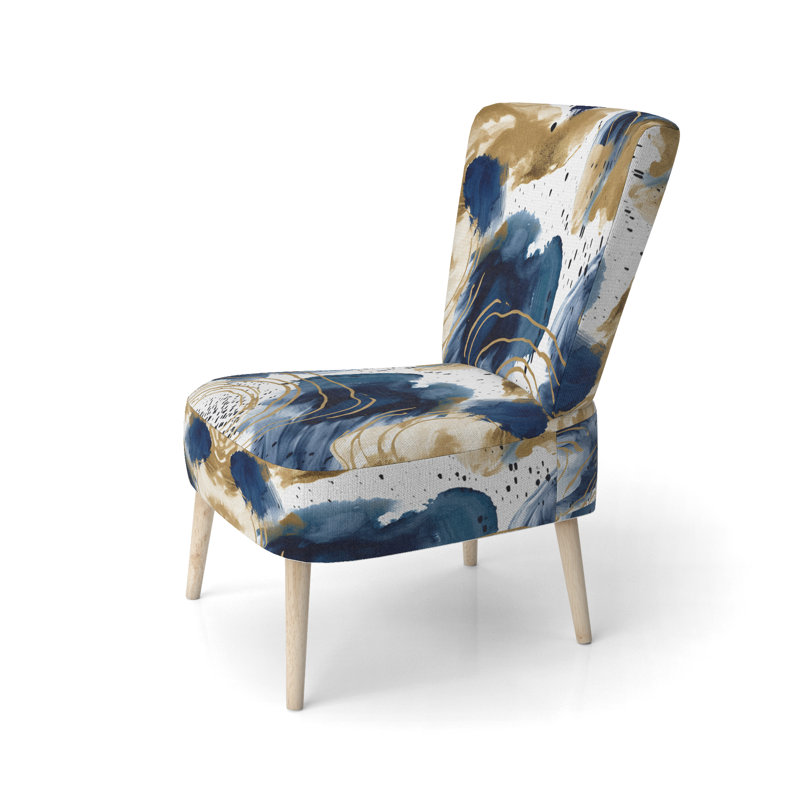Abstract Pattern With Blue & Golden Textures II - Velvet Upholstered Contemporary Side Chair, Collage Art Accent Chair