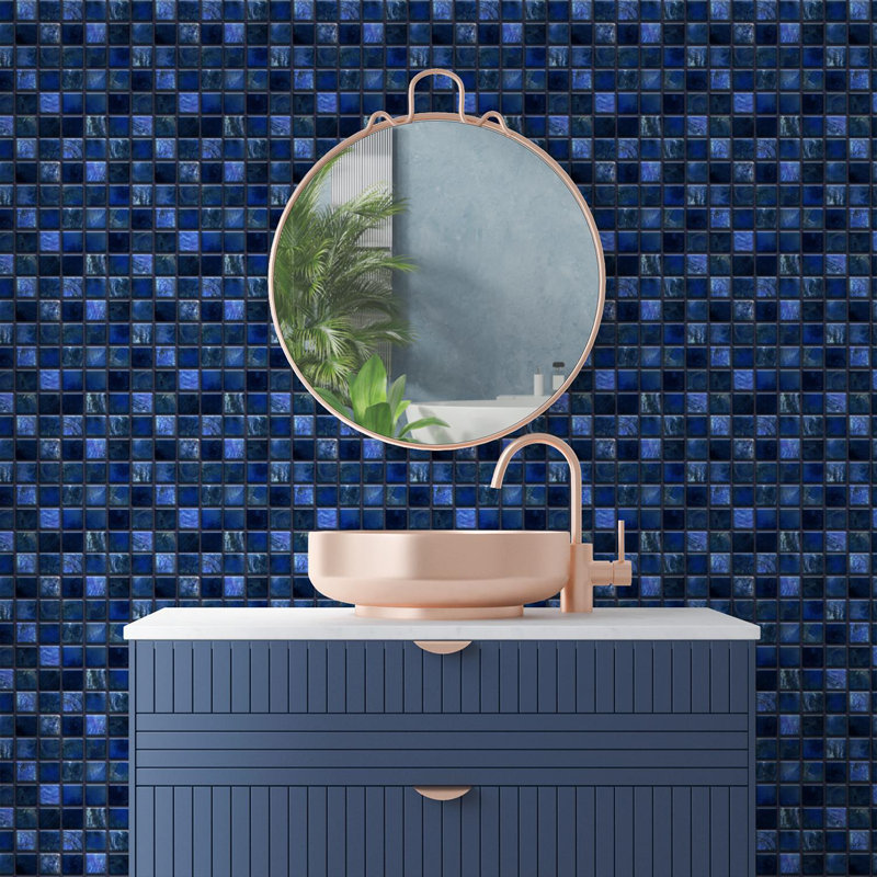 Metallic Self Adhesive Tile Stickers 15cm x 15cm, Blue/Black