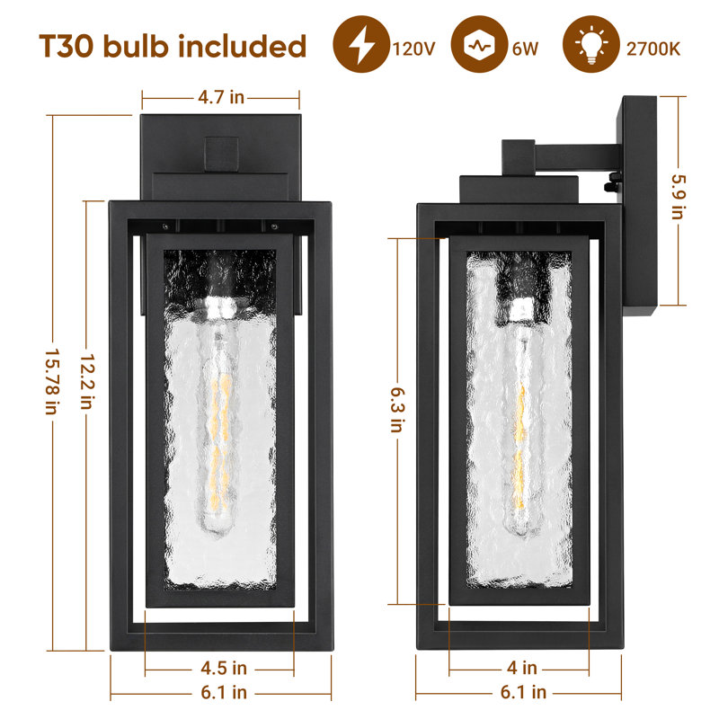 Water Ripple Outdoor Wall Lantern, Exterior Porch Light Fixture Black for Patio Outdoor, Black