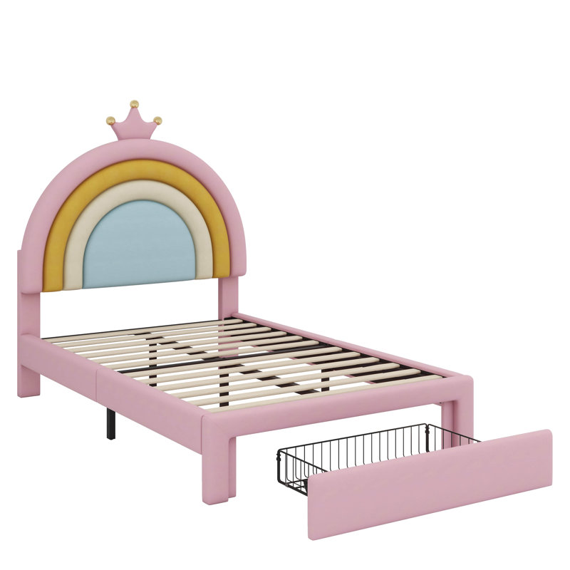 Tiroir de rangement en velours arc-en-ciel Princess, Lit simple