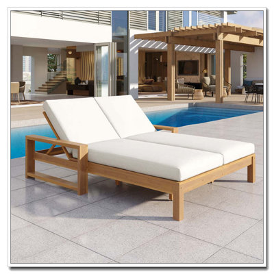 Double chaise longue d'extérieur avec dossiers réglables indépendants à 5 positions pour chaque siège