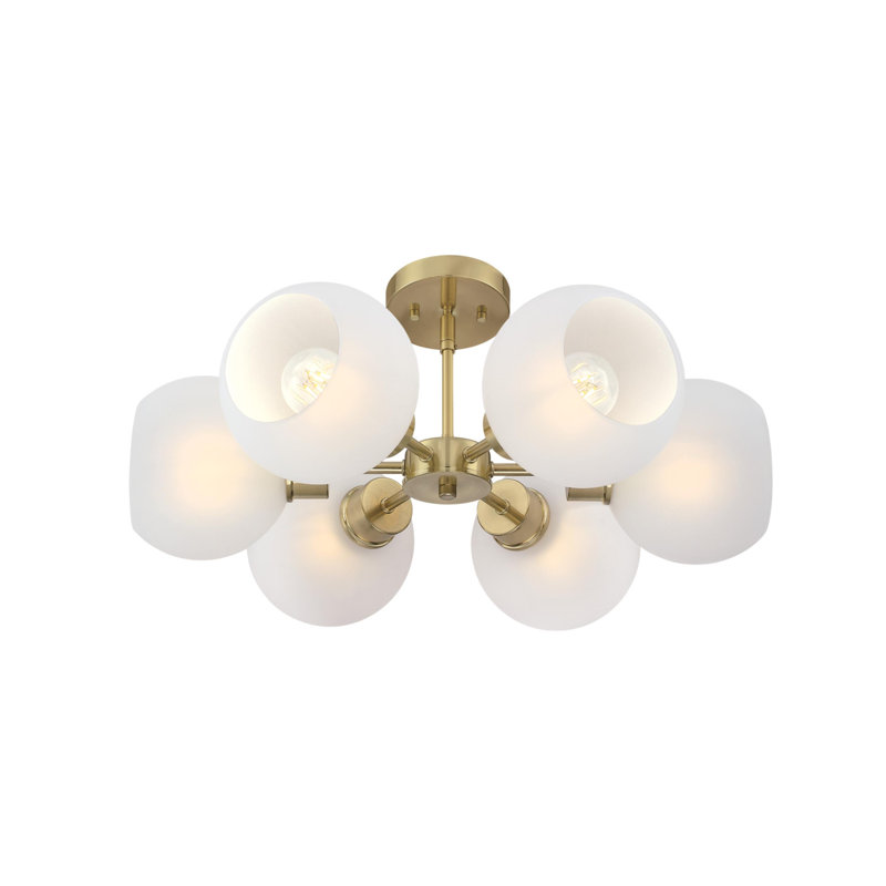 Six Light Indoor Chandelier, Champagne Brass Finish, Frosted Glass