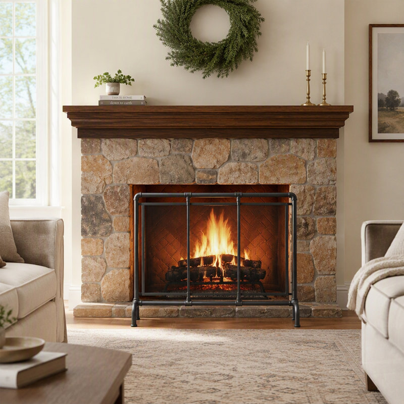 Pare-feu en fer de style industriel avec tuyaux d'eau et fini mat pour une sécurité et un aspect décoratif modernes.