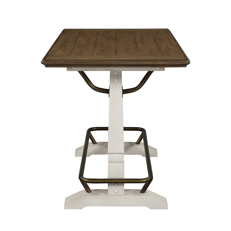 Ivory and Brown Wood Counter Height Farmhouse Gathering Table