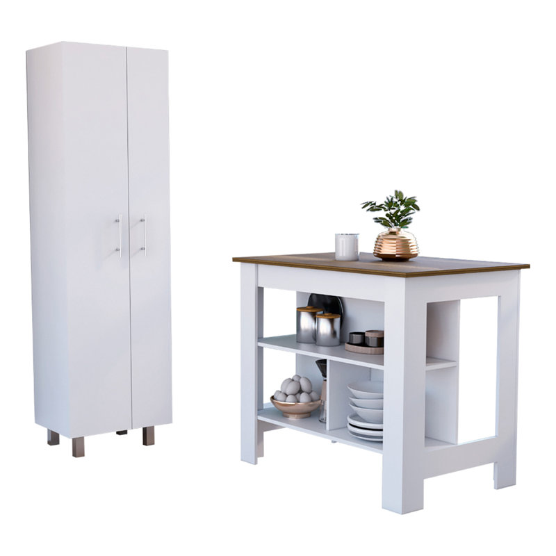 Îlot de cuisine et garde-manger 2 pièces 2 portes 2 pièces Hayne, Noyer / blanc
