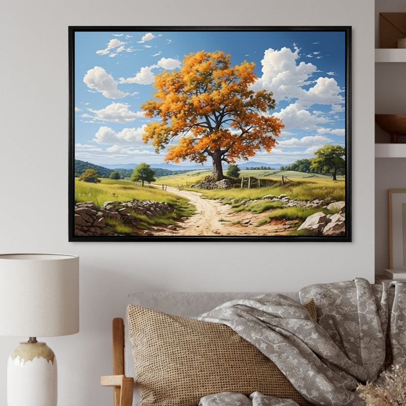 Érable et sérénité rustique sur toile, H 34 po x l 44 po x P 1,5 po, Cadre flottant noir