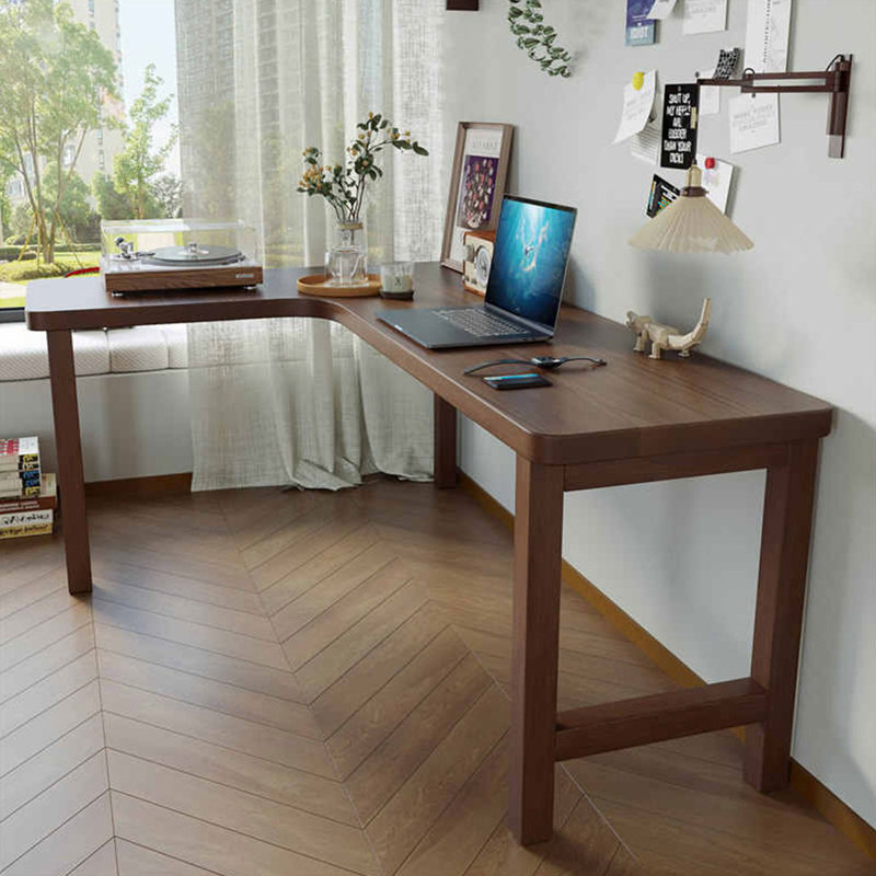 Light walnut L-Shaped Solid Wood desk, 29.53" H x 62.99" W x 47.24" D, Left Hand Return
