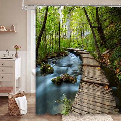 Rideau de douche avec 12 crochets Park Mountain Waterfall Lake