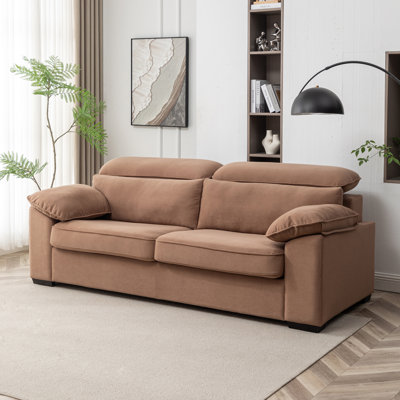 2-Seater Sofa Bed, Mid-Century Modern Couch, Convertible Queen Size Sleeper Sofa With Wooden Frame & Polyester Upholstery, Pull-Out Design, 300 Lbs Capacity - Space Saving For Living Room, Brown
