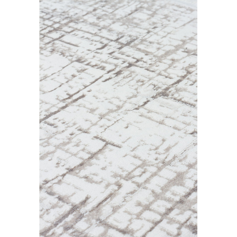 Tapis blanc en polyester tissé à la machine Malkin, Rectangle 5 pi 3 po x 7 pi 7 po