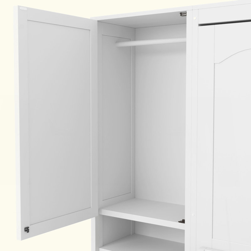 Lit escamotable Murphy avec placard, tiroirs et tablettes, Blanc, Grand