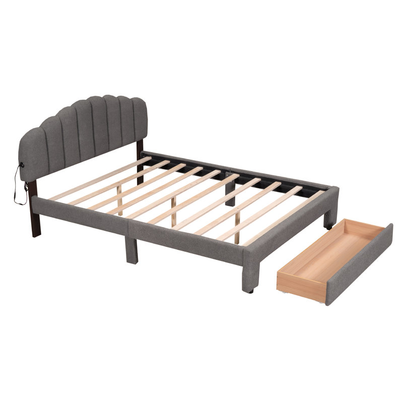 Teddy Fleece  Upholstered Platform Bed with Drawer