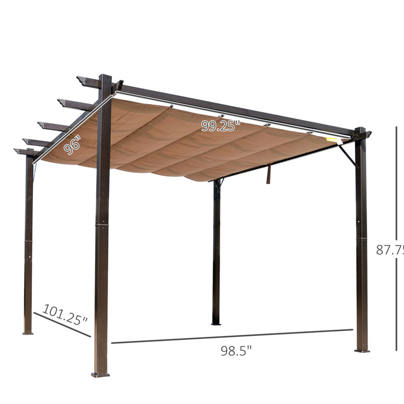Brown Aluminum Patio Pergola Canopy - 10' X Retractable For Backyard, Garden, Grill Gazebo, Porch Party Outdoor Backyard Gazebo Garden Shade