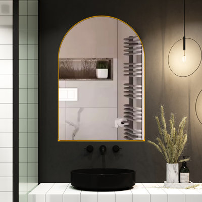Armoire encastrée pour salle de bain 24 po x 36 po avec cadre en métal doré mat, miroir et tablettes réglables pour miroir encadré pour la pharmacie