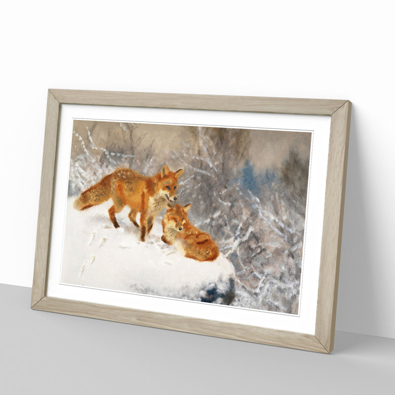 Two Foxes by Bruno Liljefors - Picture Frame Painting, 36cm H x 48cm W x 2cm D, Oak Framed