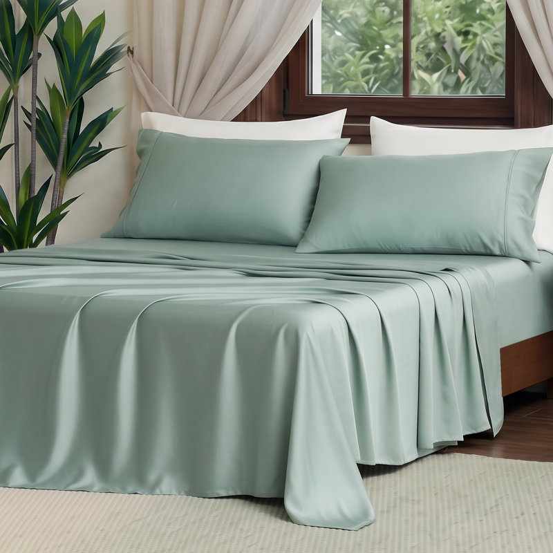 100% Tencel Lyocell Silky Soft Luxury Sheet Set, Twin Size（Set of 3), Mist Green, Twin