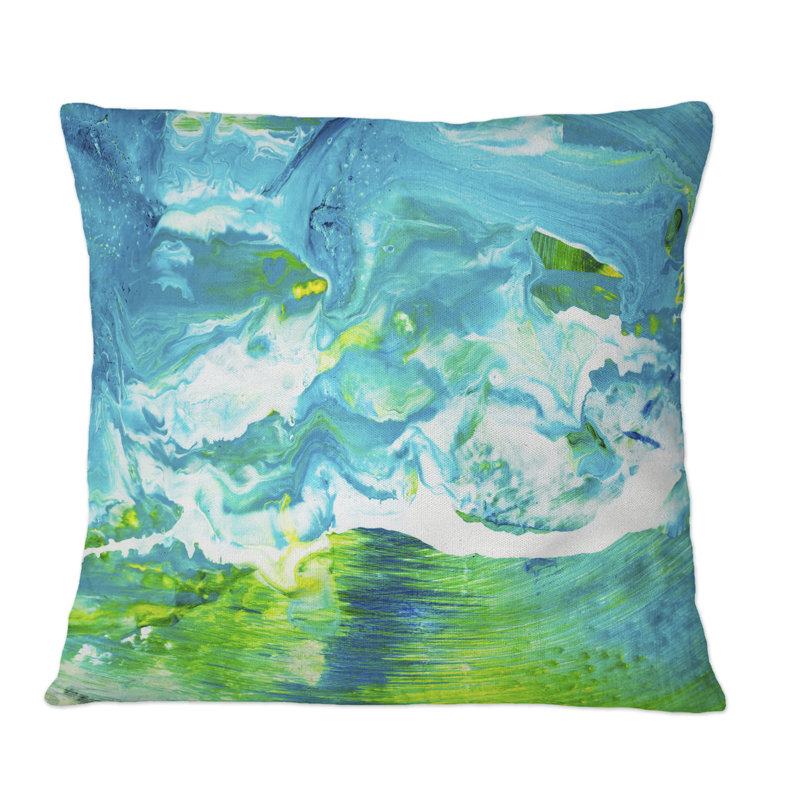 Coussin décoratif à imprimé abstrait bleu et vert, 18 po x 18 po