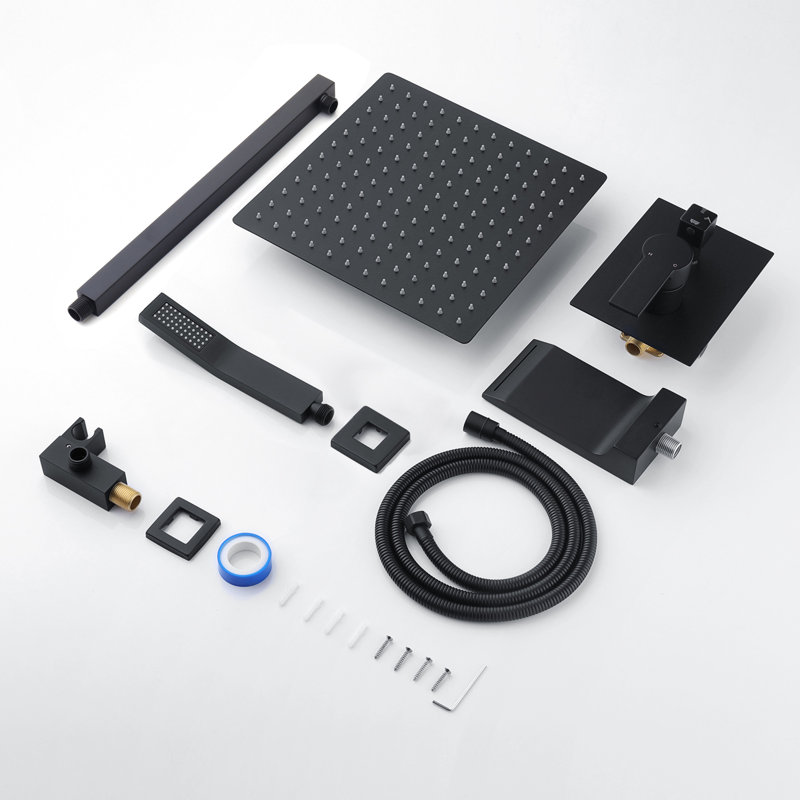 12" Shower System With Handheld In Matte - Balanced, Ceramic Disc, Wall Mounted Bath Fixture Black Balanced Head, Handheld,