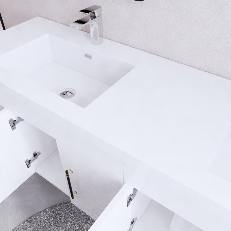 Ensemble de meuble-lavabo double mural 70,5 "Bensley, Blanc