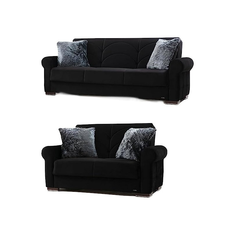 Canapé-lit convertible en tissu Iliyank , Mélange de polyester noir