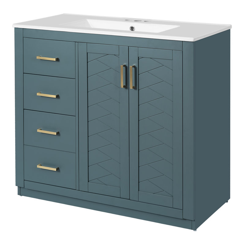 Meuble-lavabo 36 po avec comptoir en céramique, Bleu
