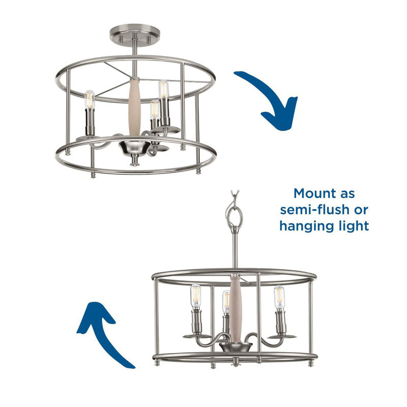 Rourke 3 - Light Candle Style Pendant, Brushed Nickel