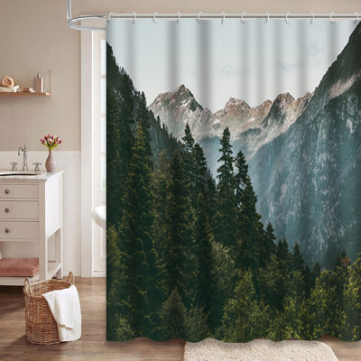 Forest Mountains Landscape Travel Serene Shower Curtain with 12 Hooks