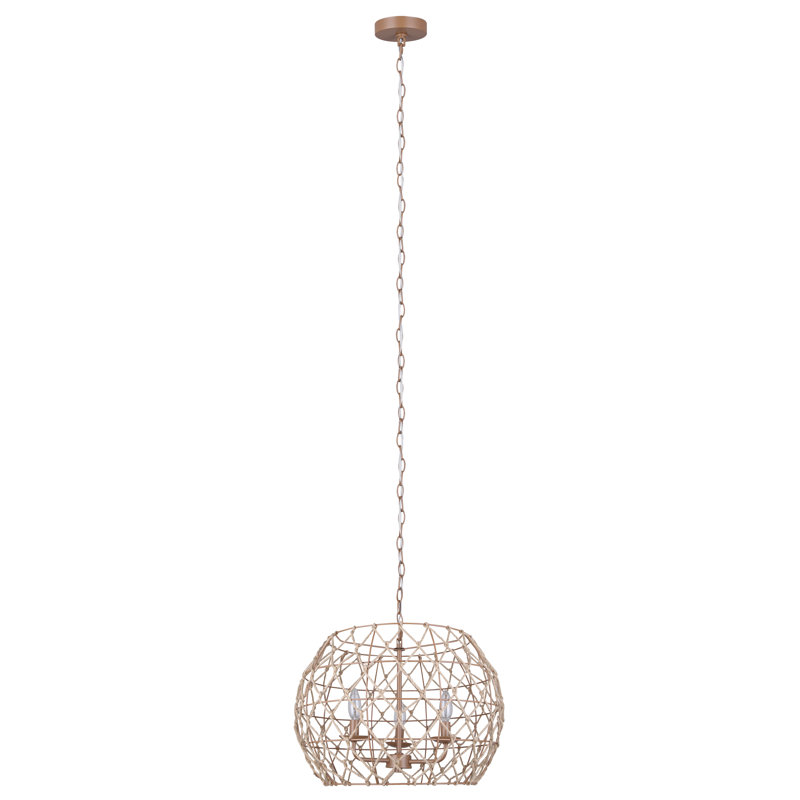 Asawer 3 Light Pendant With Tan Finish And Natural Tan Rope Shade