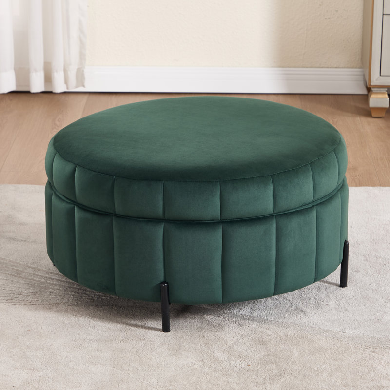 31.5"W Upholstered Storage Ottoman,Metal Legs Ottoman With Tray, Green