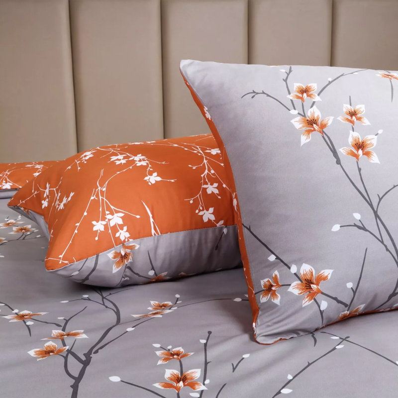 Microfiber Printed Duvet Cover - Soft, Lightweight, Fade-Resistant Bedding with Matching Pillowcases, Rust Flower