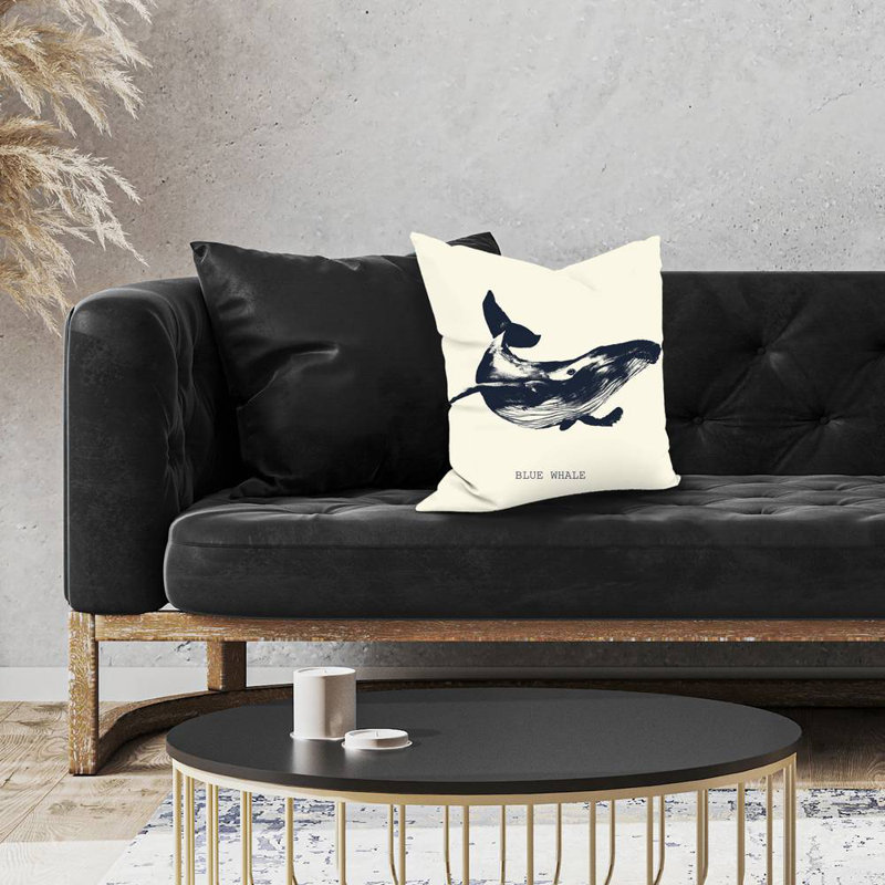 Blue whale sketch - 18"x18" Throw pillow cover - Poly twill - Print on demand