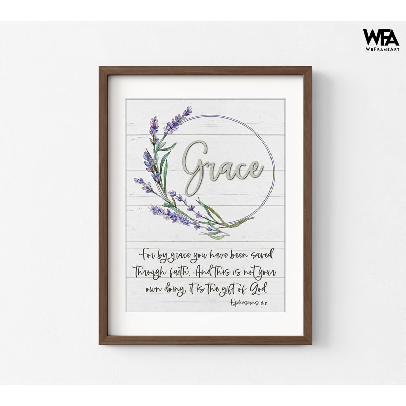 «Grace» par Susie Boyer, affiche Éphésiens 2: 8, impression de God Grace, citation de la Bible, œuvre d'art floral rustique, art mural de salon champêtre
