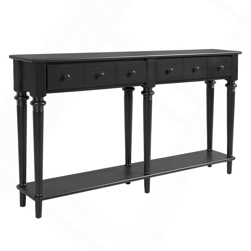 Retro Console Table with 4 Drawers and Open Shelf, perfect for Entryways, Living Rooms, Black