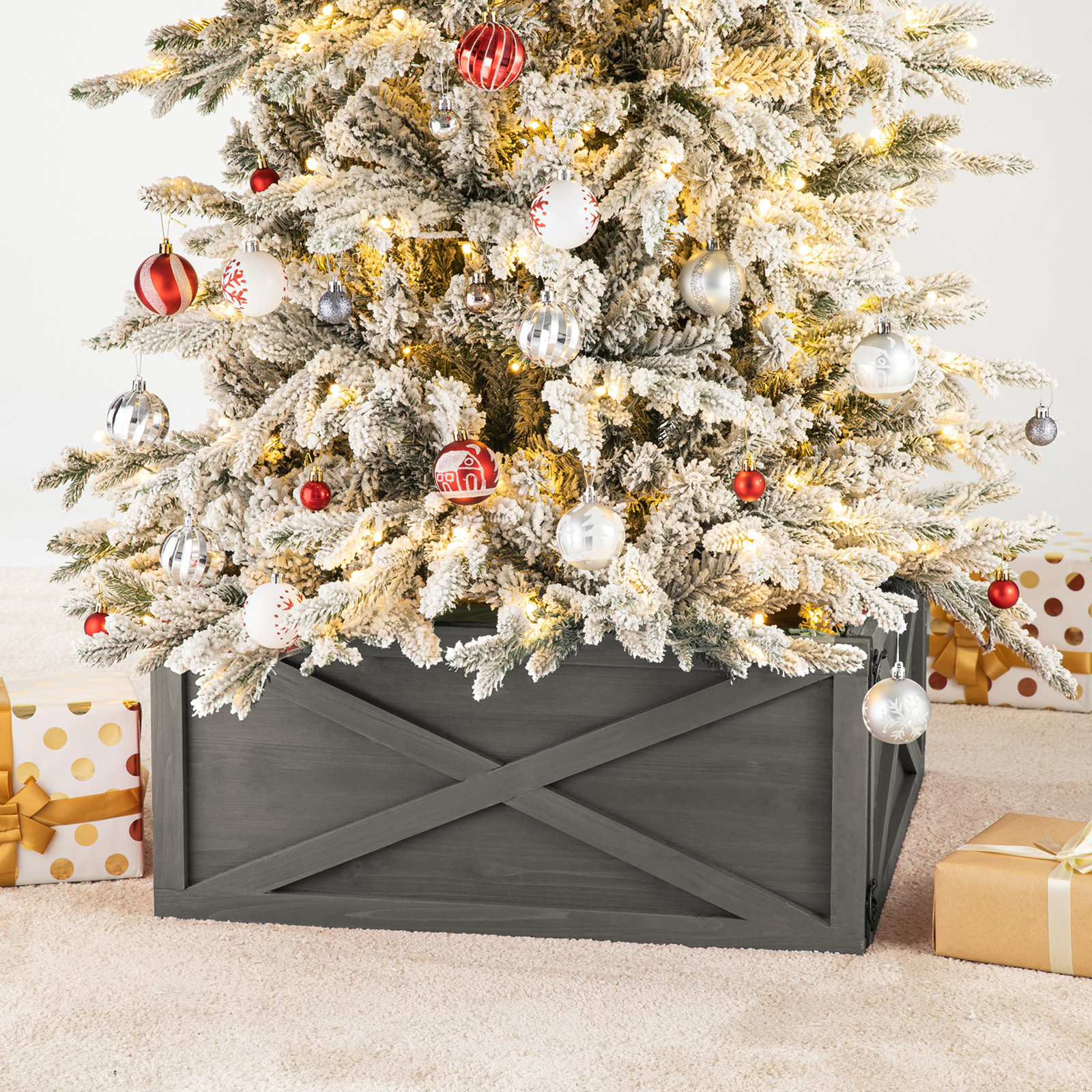 Solid Wood Tree Collar, 10.5" H x 22" W, Gray