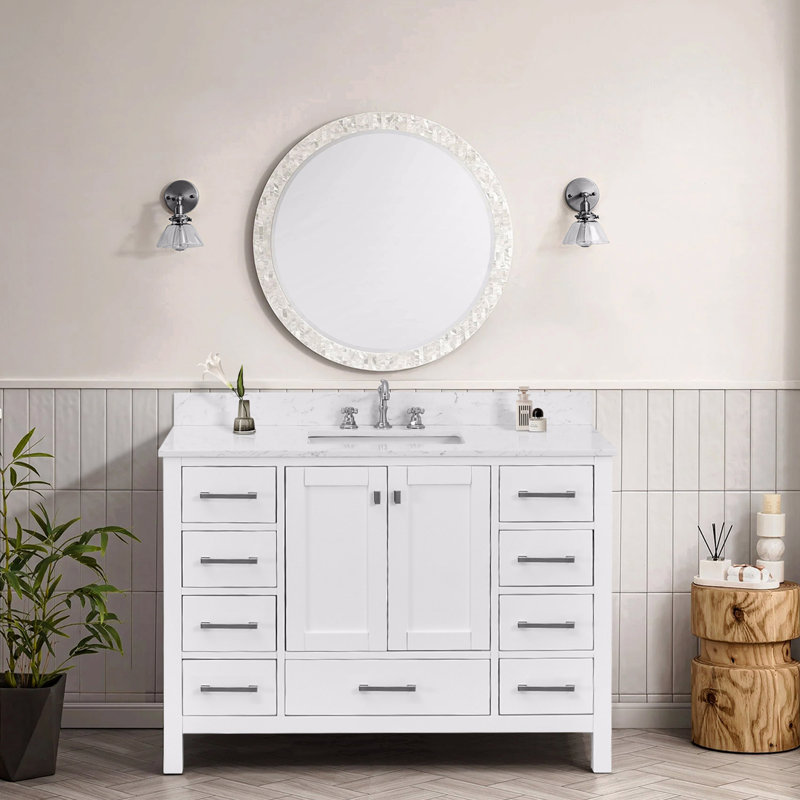 Meuble-lavabo de salle de bain, meuble-lavabo autoportant avec comptoir, armoire de rangement pour salle de bain, Blanc