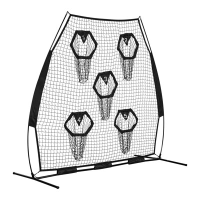 Filet d'entraînement de 7 x 7 pi avec filet d'entraînement, cible d'entraînement avec 5 poches ciblées, filet sans nœuds avec sangles et étui de transport portable, améliorer la précision du lancer QB, noir