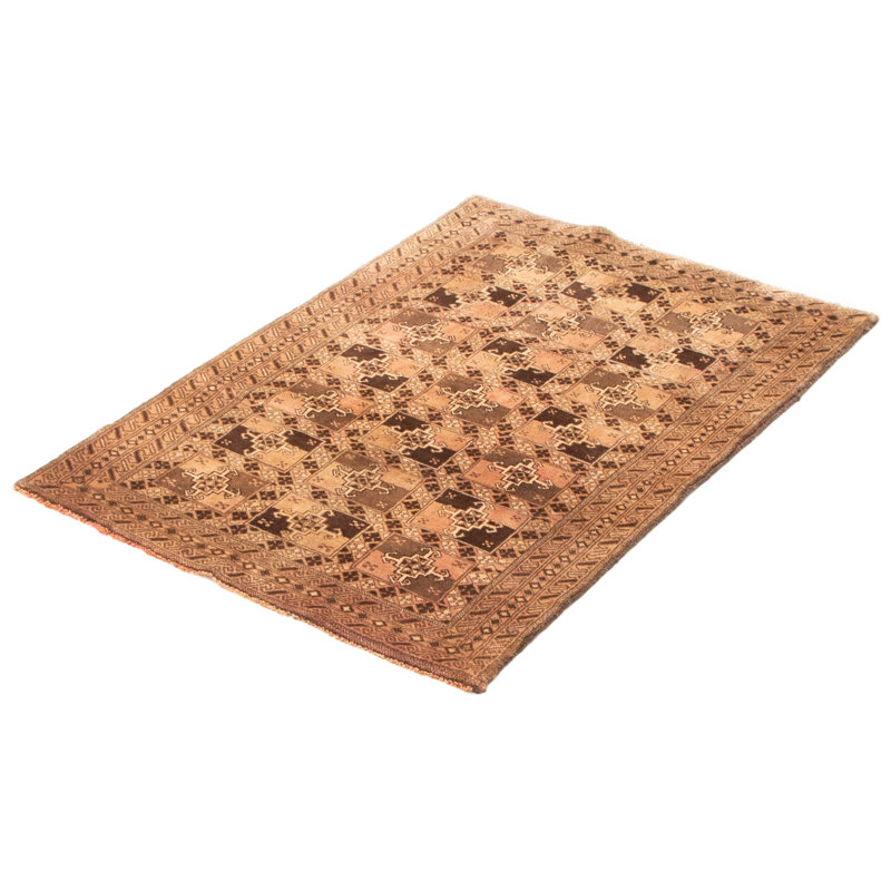 Tapis brun Baluch unique fait à la main de conception unique 3 pi 1 po x 4 pi 4 po
