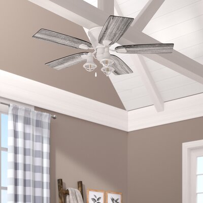 52"" Monowi 5 - Blade Flush Mount Ceiling Fan with Pull Chain and Light Kit Included -  Breakwater Bay, E72C824A1E034421BD9F66246CBC1E94