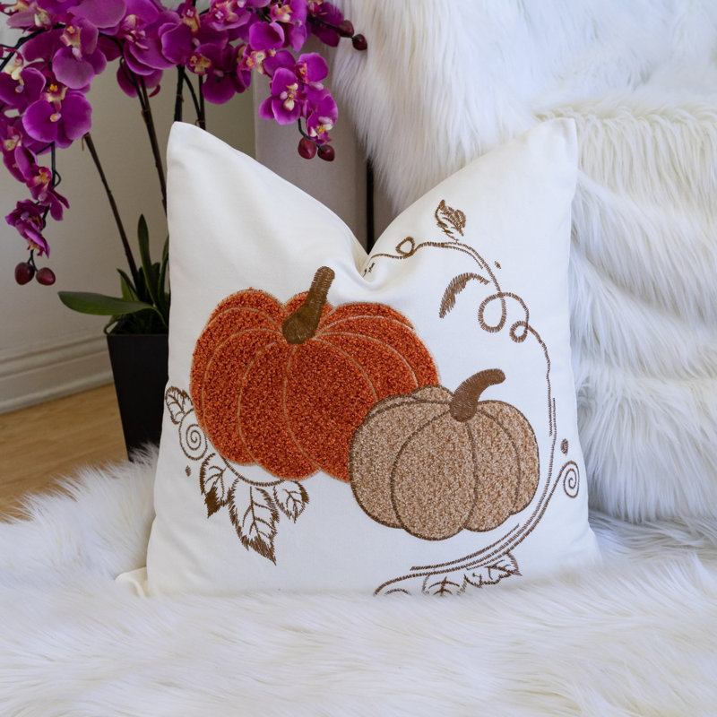 Coussin en coton citrouille brodé - Coussin décoratif Autumn Harvest