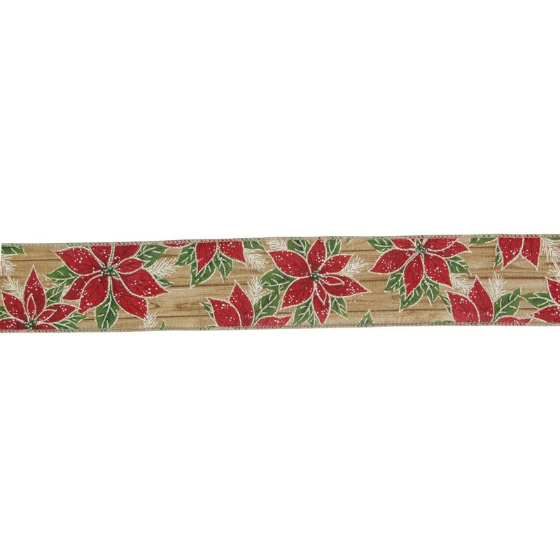 Ruban de Noël rouge et vert avec fils poinsettia 2,5 po x 16 po