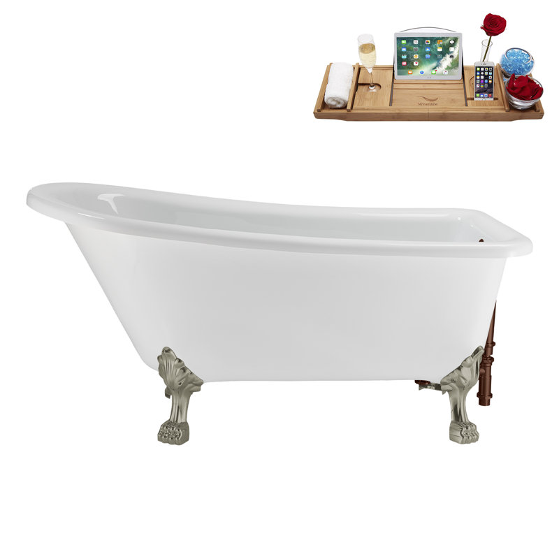 58" Streamlin Clawfoot Tub,Tray,Drain, Clawfeet, Brushed Nickel, Matte Oil Rubbed Bronze