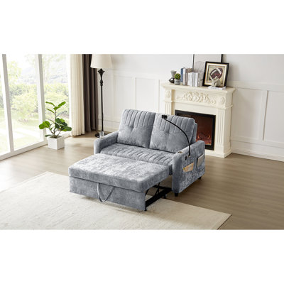 Adjustable Pull-out Bed With Side Storage & Drink Holder, Grey Modern And Back