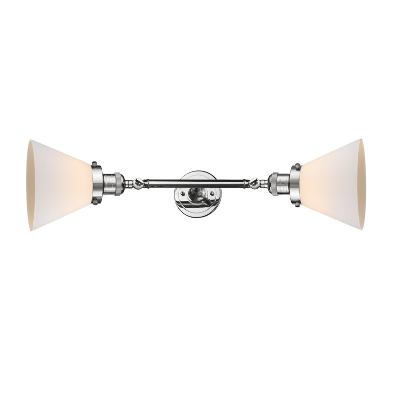 Cone 2 Light Bath Vanity Light, 60 Watt Vintage Incandescent Bulb, Matte White Cased, Polished Chrome