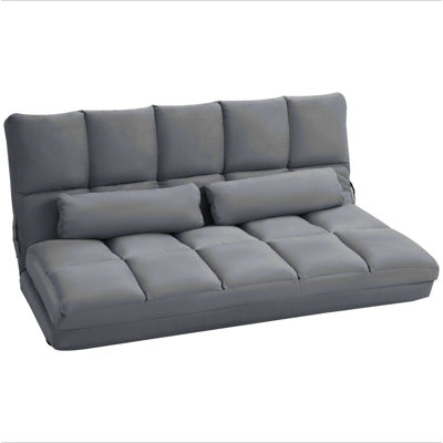 Convertible Floor Sofa Chair, Folding Couch Bed, Guest Chaise Lounge With 2 Pillows, Adjustable Backrest And Headrest, Dark Gray
