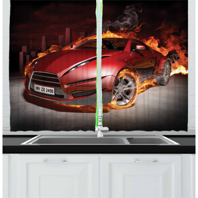 Cars 2 Piece Kitchen Curtain